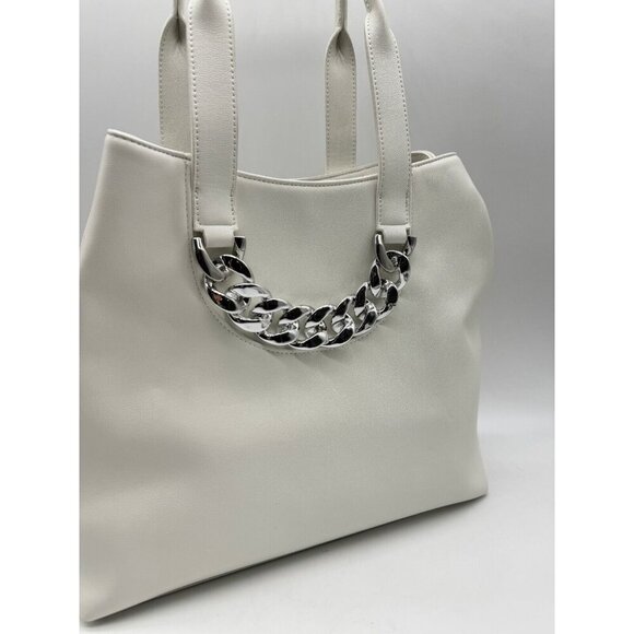 INC Trippii faux-leather chain detail women's tote bag - White / Silver (Used) - Picture 4 of 11
